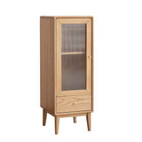 Solid Oak Storage Cabinet for Living Room - Free-Standing Corner Cabinets Storage Table with Vintage Glass Door,2 Shelves