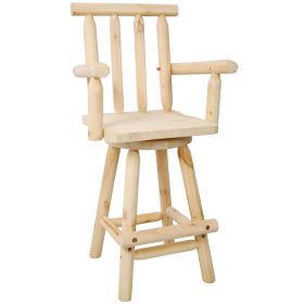 Rustic Bar Stool - Fir Wood Construction, Chair with Footrest,Wide Armrest, Rustic Kitchen Stool, Tall Bistro Chair for Dining Room, Restaurant, Pub