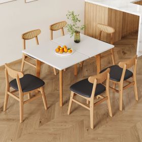 Table and chair set. White sintered stone tabletop, rubberwood legs, foldable computer desk (Color: as Pic)