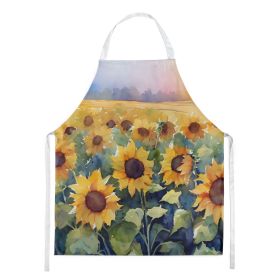 Sunflowers in Watercolor Apron Cooking Kitchen Server Baking Crafts Gardening for Adult Women Men, Unisex, Large, Multicolor (Default: Default)