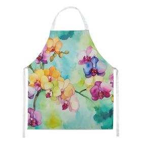 Orchids in Watercolor Apron Cooking Kitchen Server Baking Crafts Gardening for Adult Women Men, Unisex, Large, Multicolor (Default: Default)